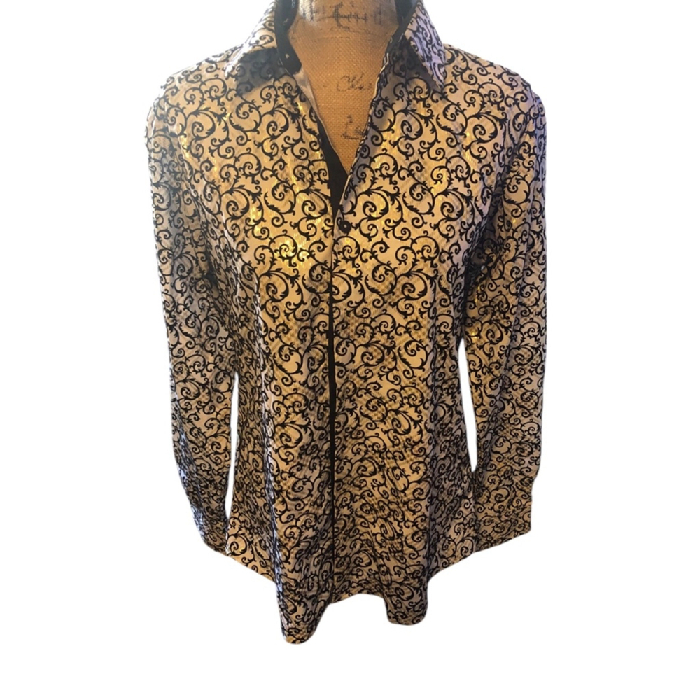 Chuxx Men’s Vintage Button-down Shirt, M, White and Black